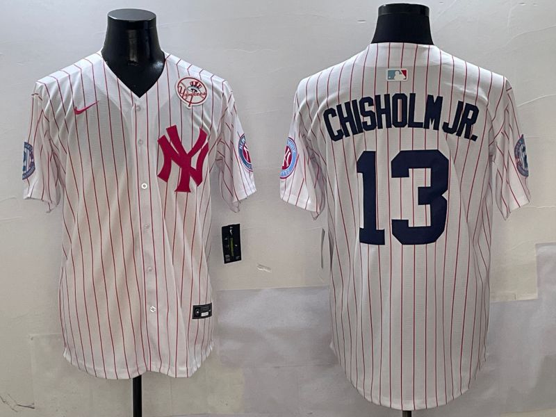 Men New York Yankees #13 Chisholm jr White Stripe Jointly Name Nike 2025 MLB Jersey style 5->new york yankees->MLB Jersey